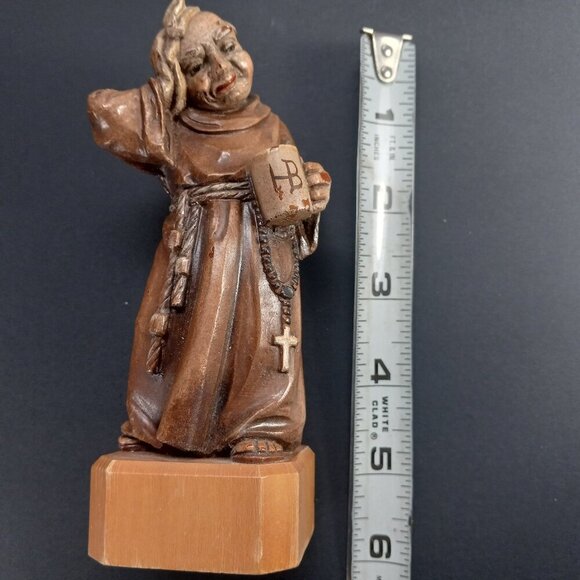 Hungover Monk Figurine Italy Anri Toriart Vintage Resin HB Beer Stein Wood Base - Picture 10 of 10
